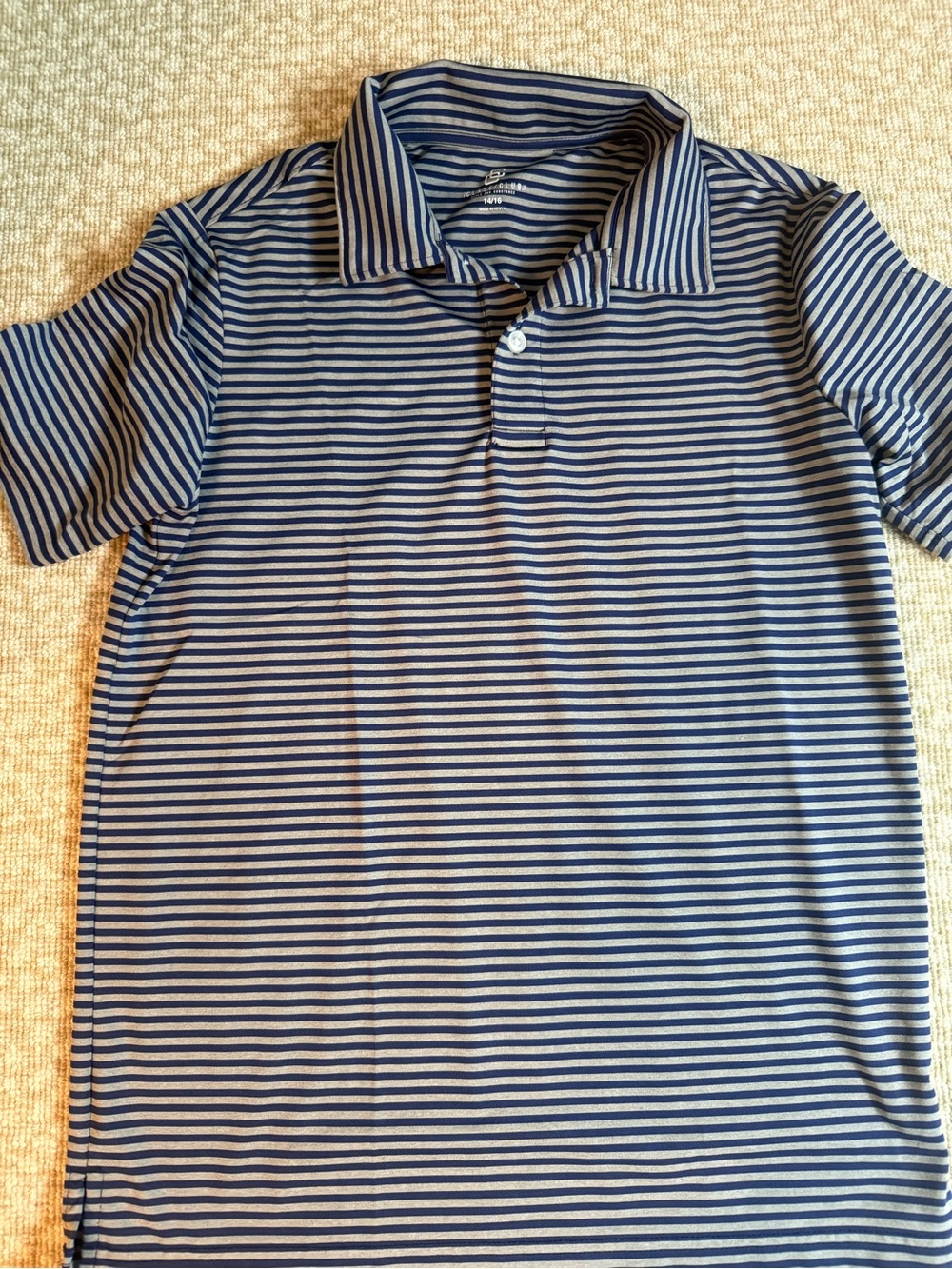Striped Short-Sleeve Polo Shirt - Navy & Light Gray